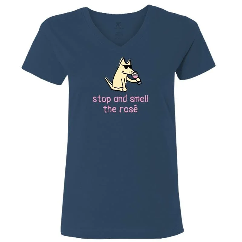 Edgy Fashion Stop And Smell The Rosé - Ladies T-Shirt V-Neck