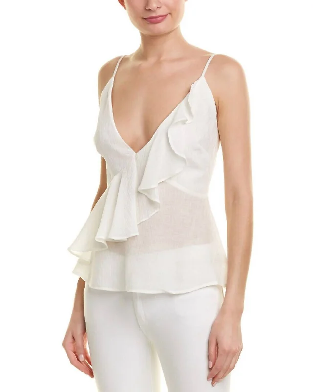 Athleisure Wear Ruffle Cami Tank Top In White