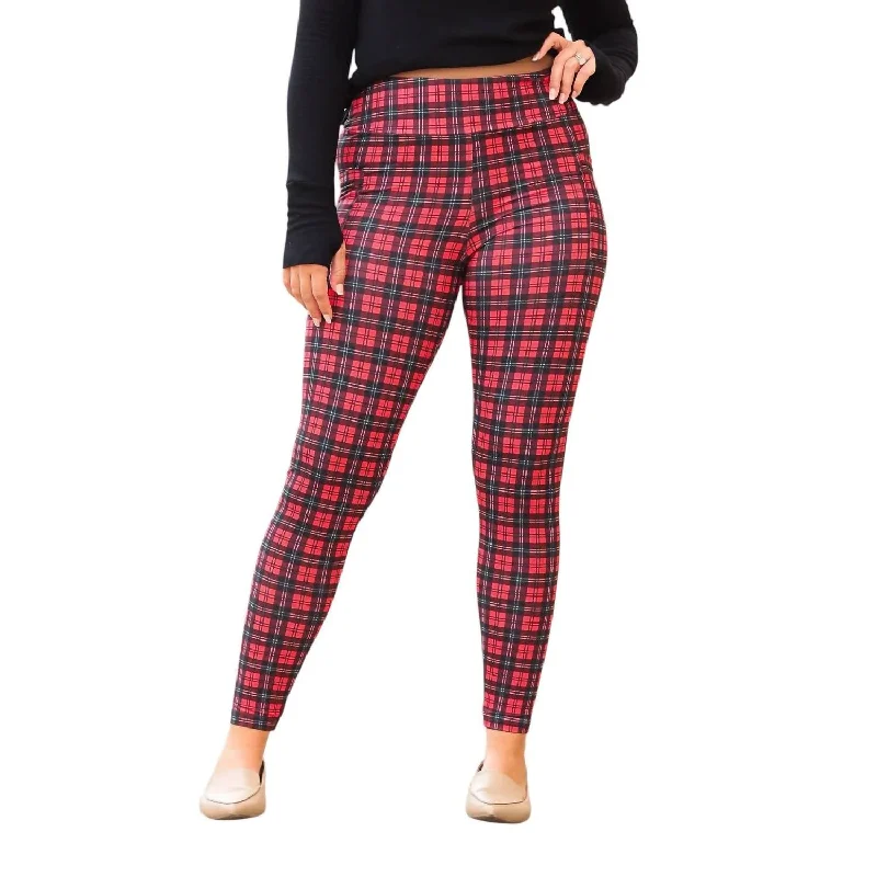 Minimalist Women's Fashion Clothing Holly Plaid Leggings In Red