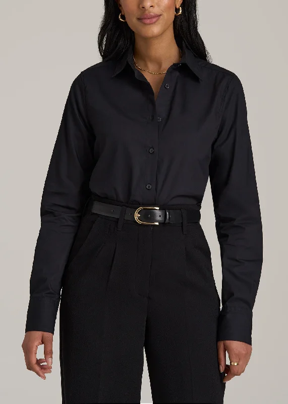 Chic And Comfortable Tall Women's Regular Fit Dress Shirt in Black