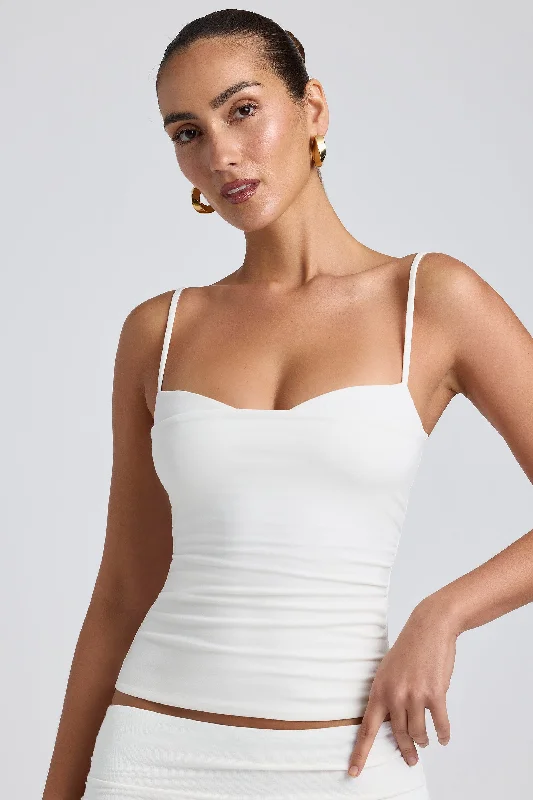 Women's Elegant Formal Outfit Modal Ruched Layered Tank Top in White