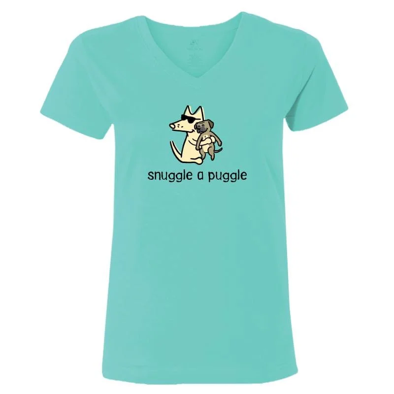 Women's Wedding Apparel Snuggle A Puggle   - Ladies T-Shirt V-Neck