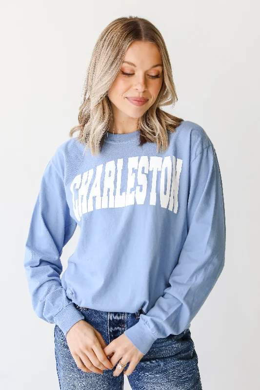 Fashionable Women's Casual Apparel Blue Charleston Long Sleeve Tee