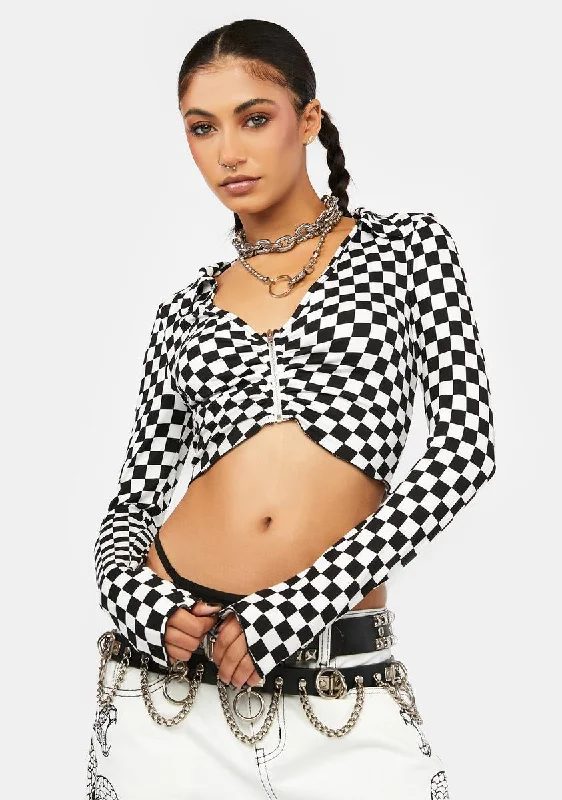 End of Season Sale Speeding Away Checkered Crop Top