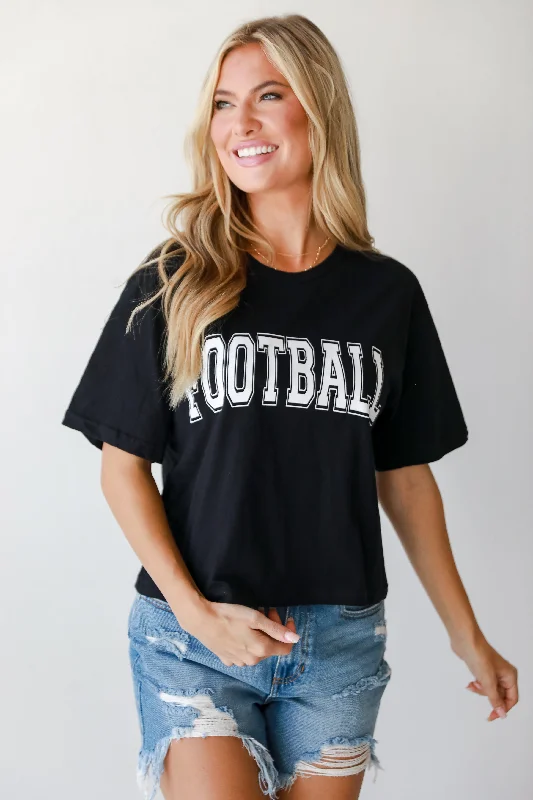 Women's Wedding Apparel FINAL SALE - Black Football Cropped Tee