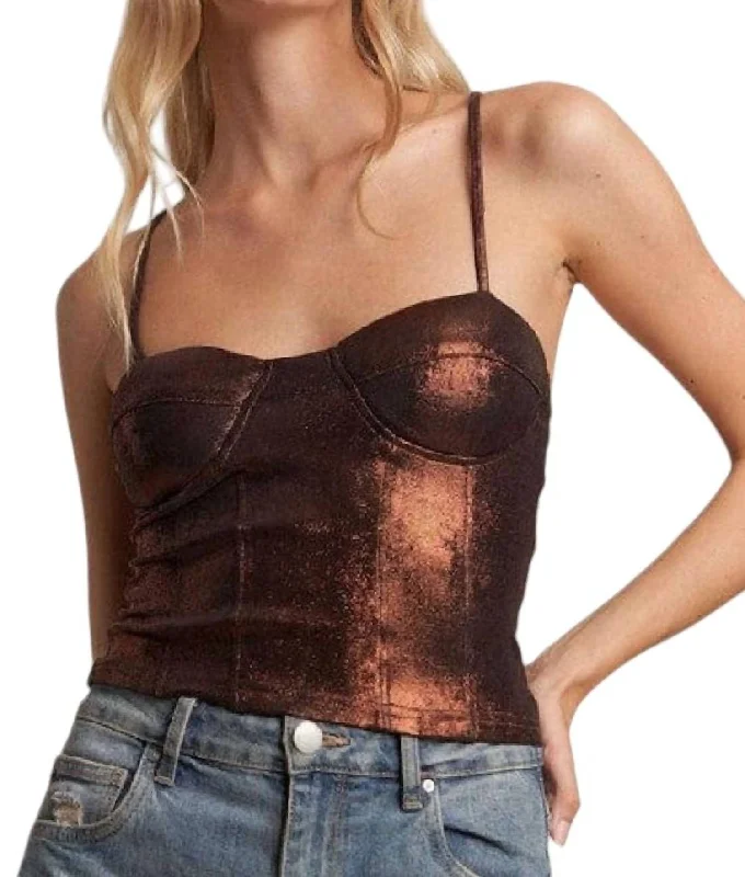 Luxury Fashion Metallic Bustier Crop Top In Bronze
