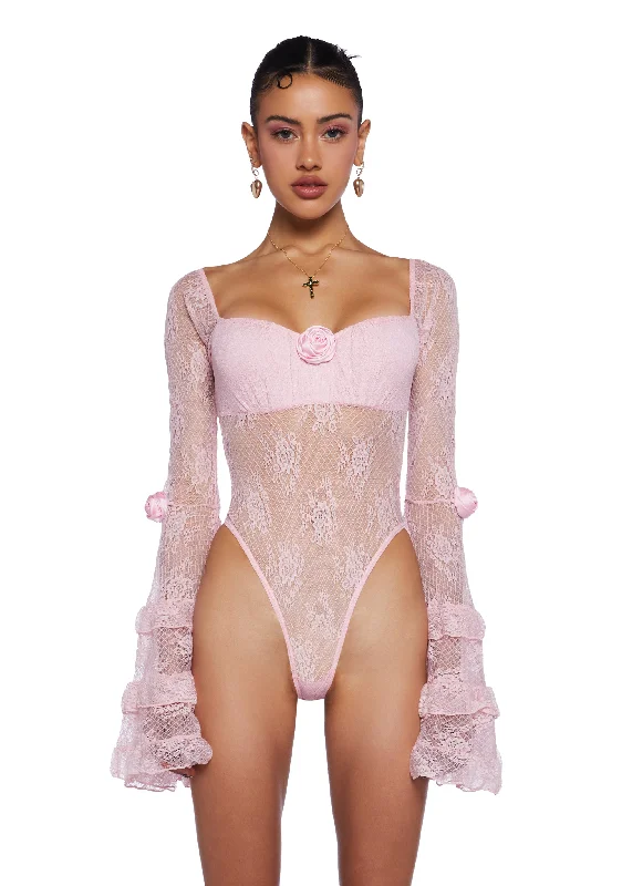 Women's Formal Apparel True Love Nonsense Lace Bodysuit - Pink