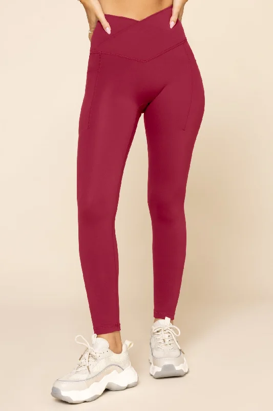 Women's Tailored Outfit Crisscross Hourglass® Leggings with Pockets - Ruby