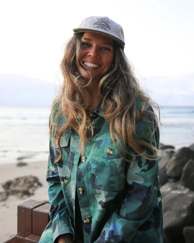 Women's Everyday Apparel Coral Organic Cotton Long Sleeve Shirt - Alpine Camo Rain Forest