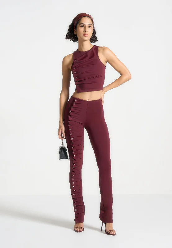 Fashion-forward Women's Wear Eyelet Detail Tacked Leggings - Wine Red