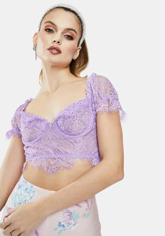 Vintage-Inspired Women's Apparel Lilac Sweetie Pie Lace Bustier Crop Top