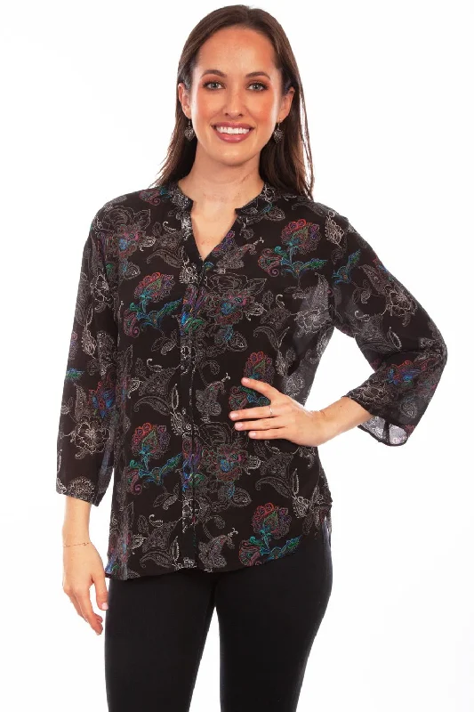 Trendy Street Style Scully Womens Black Multi Rayon Paisley S/S Shirt