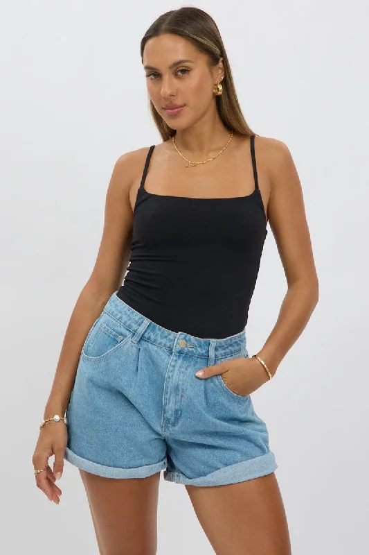 Elegant Women's Attire Black Bodysuit Sleeveless Supersoft