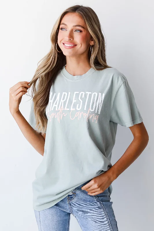 Women's Athletic Apparel Sage Charleston South Carolina Script Tee