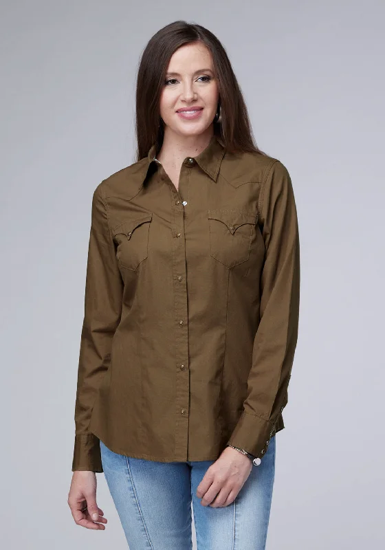 Timeless Women's Apparel Roper Womens 2044 Solid Poplin Cocoa 100% Cotton L/S Shirt