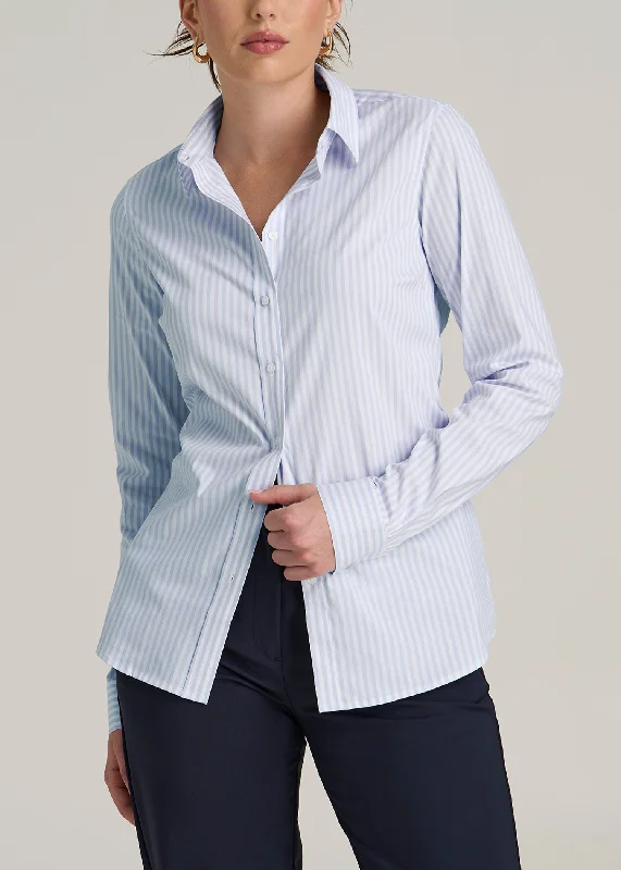 Casual Chic Slim Fit Button Up Women's Tall Shirt in Light Blue Stripe