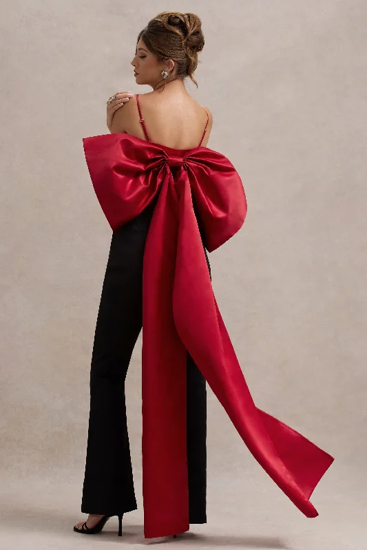 Timeless Women's Garments Sweet Escape | Red Satin Crop Top With Oversized Satin Bow
