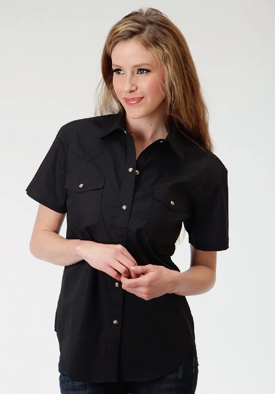 Online Clothing Stores Roper Basics Ladies Black 100% Cotton Solid Poplin S/S Shirt