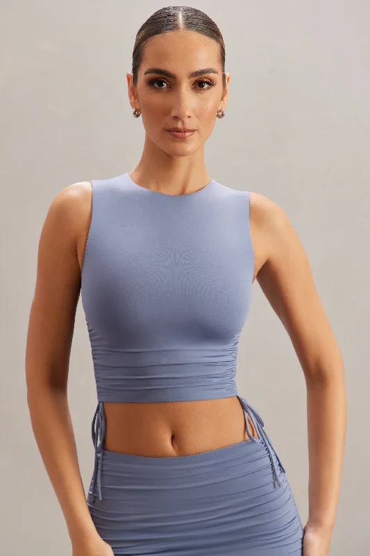 Women's Cozy Winter Attire Ruched Tank Top in Blue