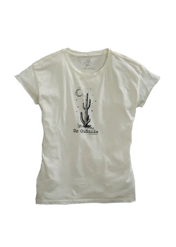 Chic Women's Outfit Tin Haul Womens White 100% Cotton Go Outside S/S T-Shirt