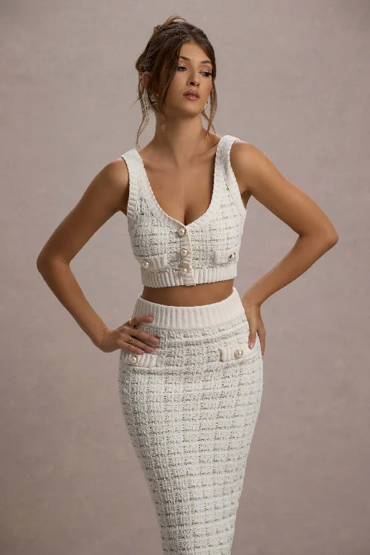 Elegant Women's Evening Garments Dee | Cream Boucle Crop Top