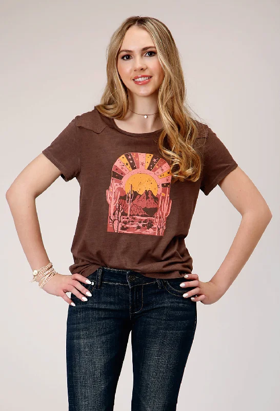 Classic Women's Apparel Roper Womens Desert Scene Brown Poly/Rayon S/S T-Shirt