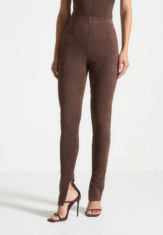 Affordable Women's Clothing Sale Online Suede Leggings - Brown