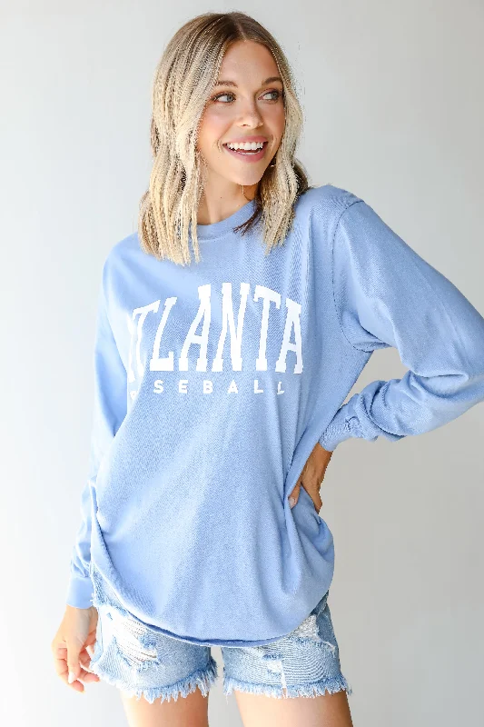 Stylish Savings Light Blue Atlanta Baseball Long Sleeve Tee