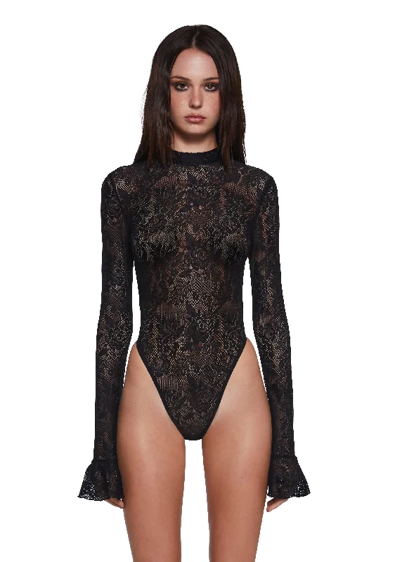 Women's Active Garments For Workouts Frozen Wanderlust Lace Bodysuit - Black