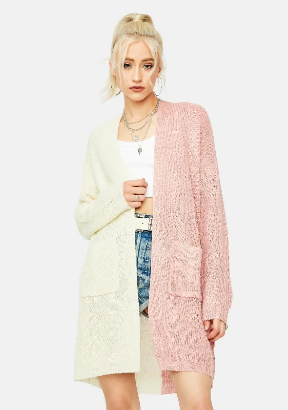 Outlet Clothing Peach Kept It Cute Two-Tone Cardigan