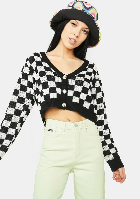 Modern Women's Apparel Always Vibing Checkered Cardigan