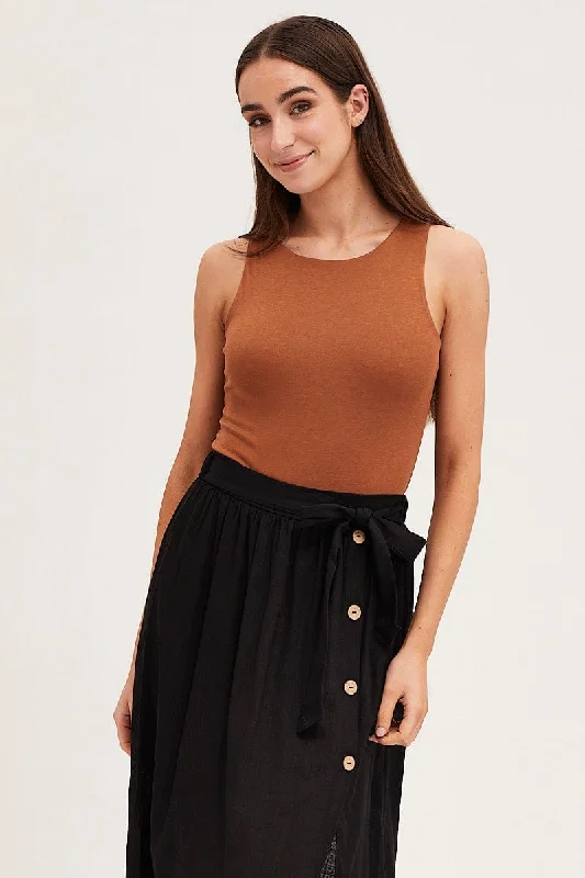 Women's Plus-Size Outfit Brown Round Neck Sleeveless Bodysuit