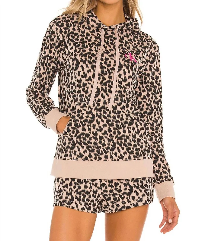 Affordable Fashion for Women Glisten Lounge Hoodie In Leopard Honey Almond