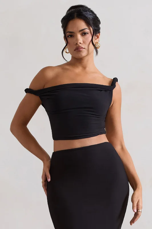 Stylish Women's Garments For Holidays Sami | Black Twisted Asymmetric Crop Top