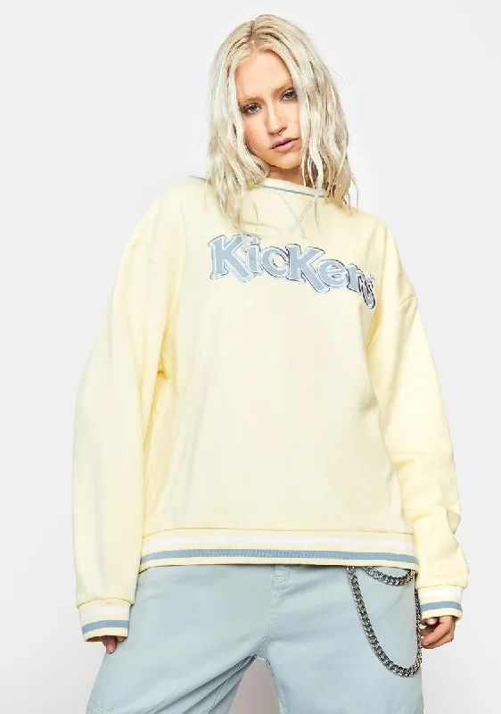 Women's Elegant Apparel Kickers Cream Logo Crewneck Sweatshirt