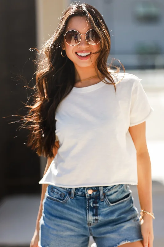 Women's Garments Lizzie White Cropped Tee - DU DEAL