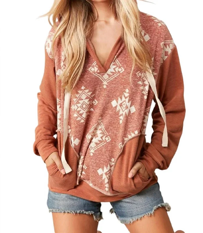 Big Sale Event Aztec Vneck Hoodie In Rust