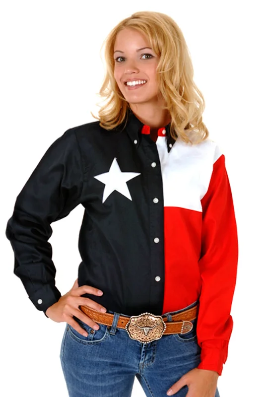 Affordable Fashion for Women Roper Womens Texas Navy Blue 100% Cotton L/S Western Star Flag Shirt