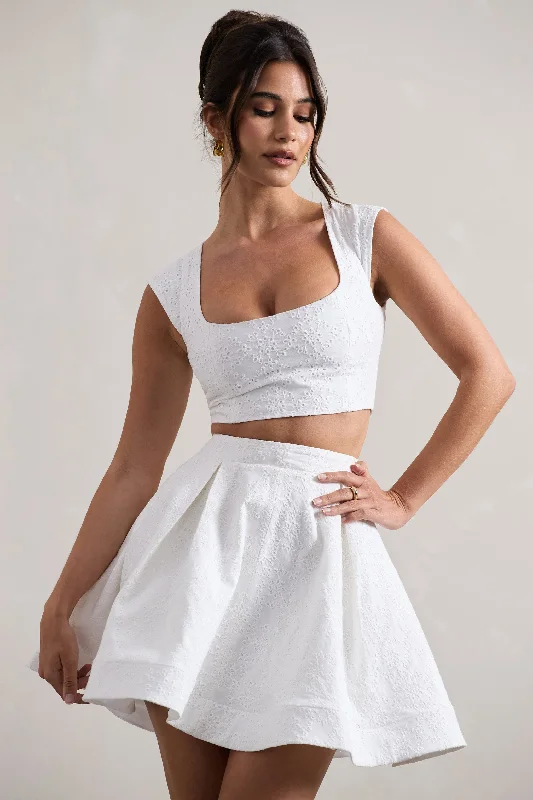 Women's Outdoor Activity Garments Estela | White Lace Square-Neck Crop Top