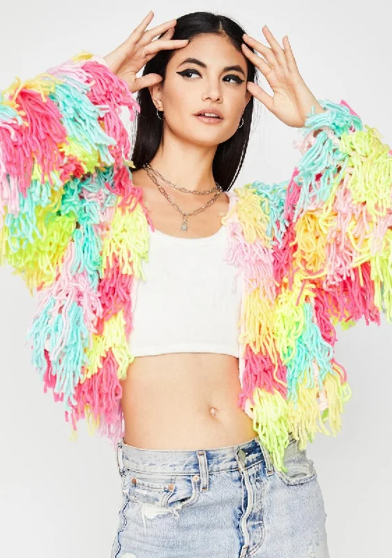 Women's Stylish Vacation Attire I Want Candy Fringe Cardigan