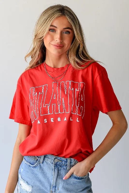 Charming Women's Garments Red Atlanta Baseball Block Letter Tee