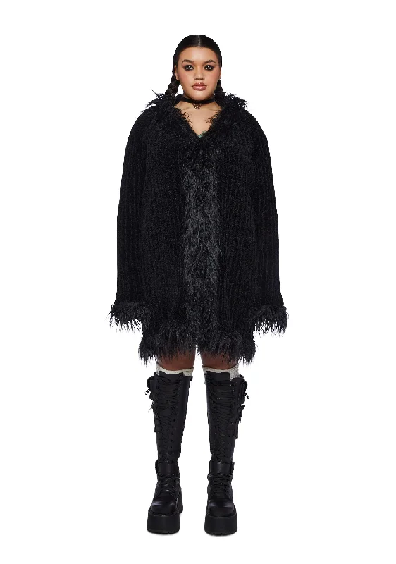 Best Online Women's Boutiques Plus Furry Foe Long Cardigan-Black