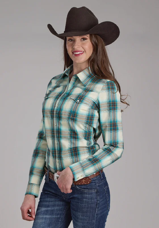 Women's Trendy Apparel Roper Womens Taos Ombre Plaid Brown 100% Cotton L/S Shirt