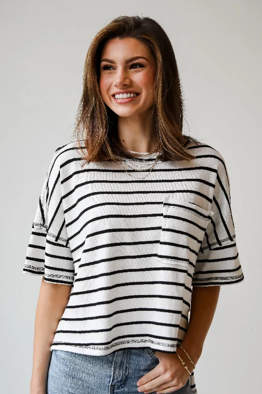 Women's Clothes And Garments Everyday Bestie White Striped Tee