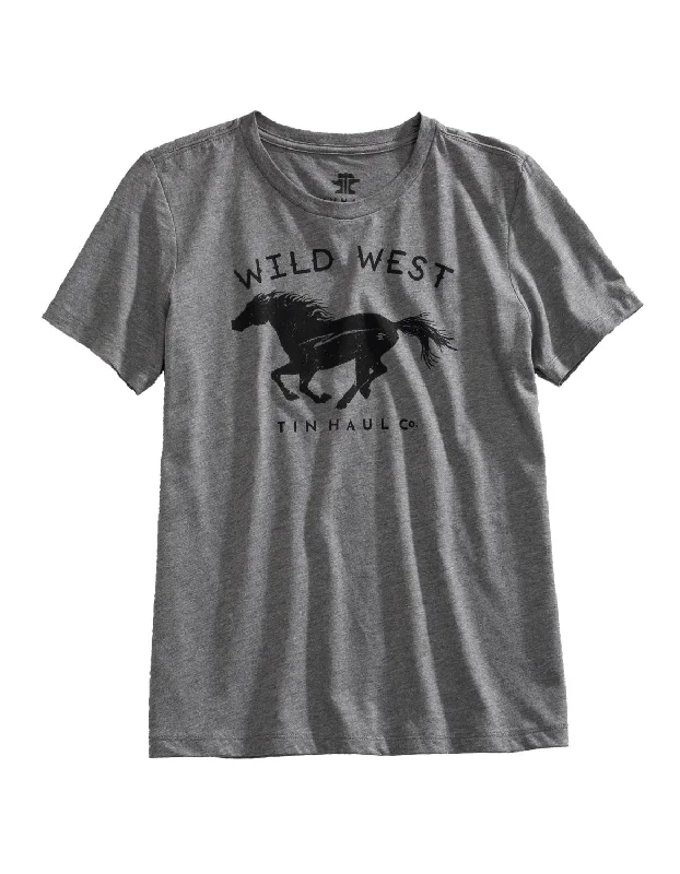 Women's Athletic Apparel Tin Haul Womens Wild West Horse Grey Cotton Blend S/S T-Shirt