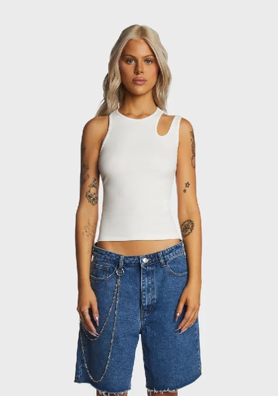 Affordable Women's Outfit White Cut Out Ribbed Tank Top