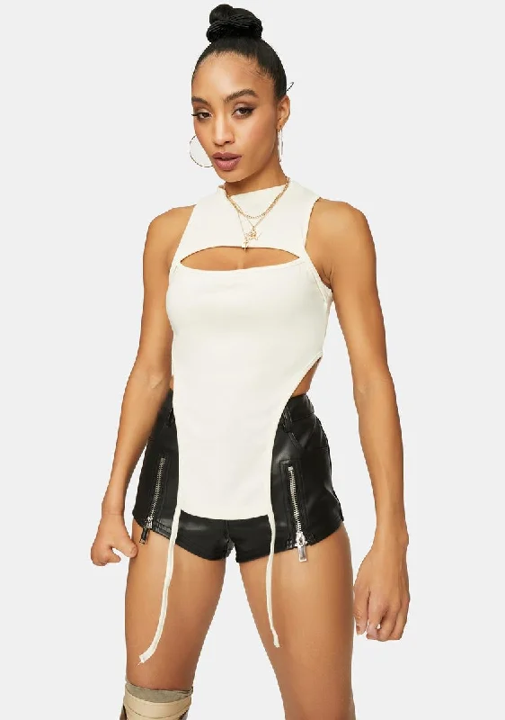 Women's Clothing And Garments Sets Cream Taken By Surprise Cutout Tank Top