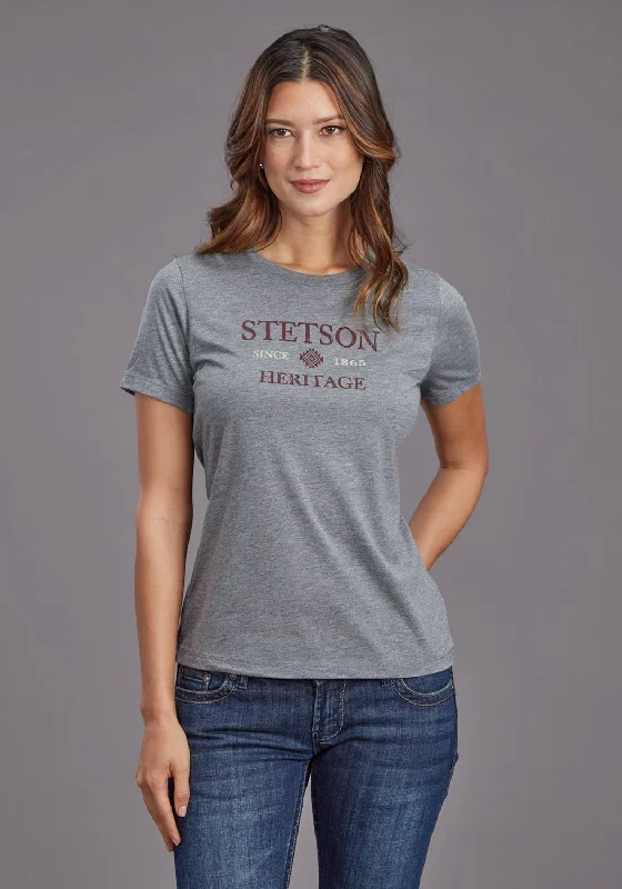 Casual Apparel For Women Stetson Womens Heritage Aztec Grey Cotton Blend S/S T-Shirt