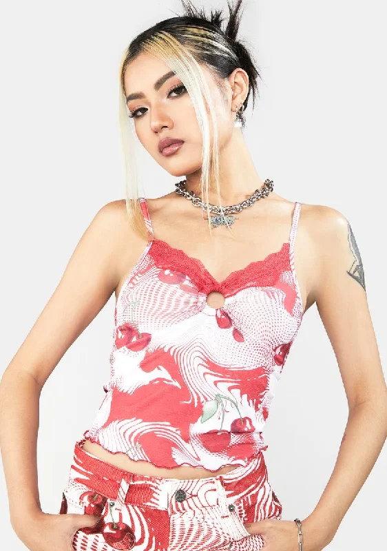 Women's Office Outfit Cherry Swirl Print Cami Top