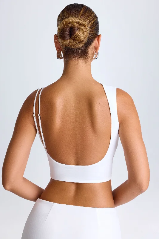 Fashionable Women's Outfit Draped Open-Back Tank Top in White